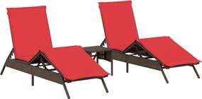 vidaXL Ξαπλώστρες 2 τεμάχια με τραπέζι Καφέ πολυ μπαστούνι