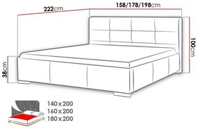 Κρεβάτι Baltimore 108, Διπλό, Γκρι, 180x200, Οικολογικό δέρμα, Τάβλες για Κρεβάτι, 198x222x100cm, 133 kg | Epipla1.gr