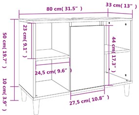 Ντουλάπι Νιπτήρα Γκρι Sonoma 80 x 33 x 60εκ. Επεξεργασμένο Ξύλο - Γκρι