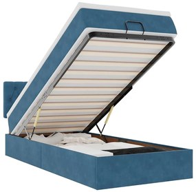Οθωμανικό κρεβάτι με στρώμα &amp; LEDs Σκούρο μπλε 90x190cm Velvet 3312666