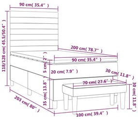 Κρεβάτι Boxspring με Στρώμα Σκούρο Γκρι 90x200 εκ. Υφασμάτινο - Γκρι