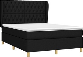 vidaXL Κρεβάτι Boxspring με Στρώμα Μαύρο 140x190 εκ. Υφασμάτινο