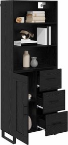 vidaXL Highboard με συρτάρι 2 pcs Μαύρη Οξυά Επεξεργασμένο ξύλο