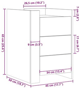 Κομοδίνο Καπνιστή Δρυς 45x50x65 εκ. από Επεξεργασμένο Ξύλο - Καφέ