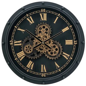 Artekko Clock Ρολόι Τοίχου Μέταλλο Γυαλί Μαύρο Χρυσό (50x50x9)cm