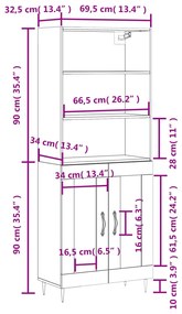 Ντουλάπι Γκρι Sonoma 69,5 x 34 x 180 εκ. Επεξεργασμένο Ξύλο - Γκρι