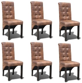 Καρέκλες Τραπεζαρίας 6 τεμ. Καφέ από Συνθετικό Δέρμα