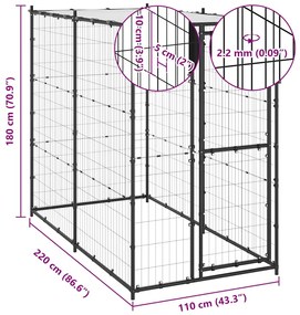 vidaXL Κλουβί Σκύλου Εξ. Χώρου Ατσάλι 110 x 220 x 180 εκ. με Στέγαστρο