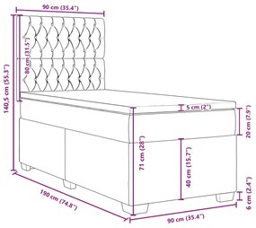 Κρεβάτι Boxspring με Στρώμα Σκούρο Γκρι 90x190 εκ. Βελούδινο - Γκρι