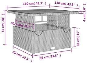 Τραπέζι Κήπου Μαύρο 110x110x71 εκ. Συνθετικό Ρατάν/Ξύλο Ακακίας - Μαύρο