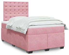 vidaXL Κρεβάτι Boxspring με Στρώμα Ροζ 120x190 εκ. Βελούδινο