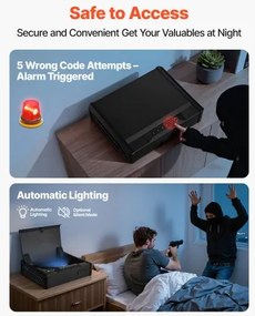 VEVOR Gun Safe, Heavy Duty Handgun Safe with Fingerprint/Password/Key, 3-Way Quick Access Firearm Case Box with Lighting for 2 Pistols &amp; 2 Magazines, Pistol Gun Box for Nightstand Bedside Desk Car