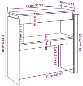 vidaXL Τραπέζι Κονσόλα Καπνιστή Δρυς 80x30x80 εκ. Επεξεργασμένο Ξύλο