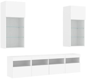 vidaXL Έπιπλα Τοίχου Τηλεόρασης 5 τεμ LED Λευκά από Επεξεργασμένο Ξύλο