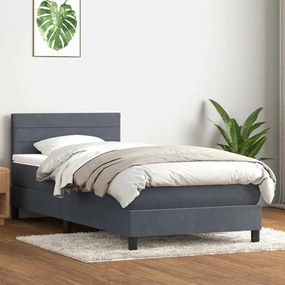 Κρεβάτι Boxspring με Στρώμα Σκούρο Γκρι 80x220 εκ. Βελούδινο - Γκρι