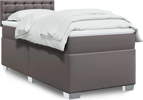 vidaXL Κρεβάτι Boxspring με Στρώμα Γκρι 90x190 εκ. από Συνθετικό Δέρμα
