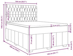 Κρεβάτι Boxspring με Στρώμα Ανοιχτό Γκρι 140x190 εκ. Υφασμάτινο - Γκρι