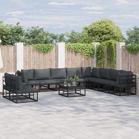 vidaXL Σετ Καναπέ Κήπου 10 pcs Μαύρο 353 x 283 x 71 εκ. Αλουμίνιο