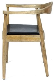 Πολυθρόνα ξύλινη γκρι πατίνα με κάθισμα τεχνόδερμα - Ξύλο - 715-3109
