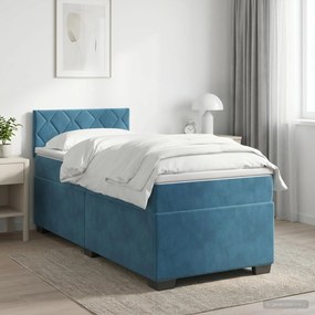 vidaXL Κρεβάτι box spring με στρώμα Σκούρο Μπλε 100 x 200 cm Βελούδο