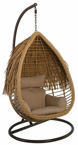 Κρεμαστή καρέκλα Mesa A104, 197x105cm, 30 kg, Beige, Καφέ, Ξύλο, Ραττάν, Ταπισερί, Μαξιλάρι καθίσματος: Ναι | Epipla1.gr
