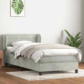 vidaXL Κρεβάτι Boxspring με Στρώμα Ανοιχτό Γκρι 80x210 εκ. Βελούδινο