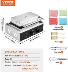 VEVOR 6PCS Commercial Waffle Stick Maker Waffle Baker Hot Dog Waffle Iron 1500W