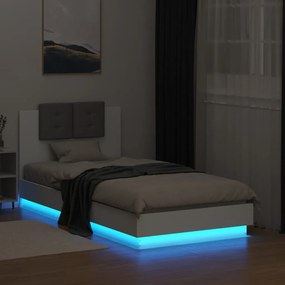 vidaXL Πλαίσιο Κρεβατιού με Κεφαλάρι/LED Λευκό 90 x 190 εκ.