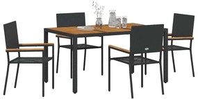 vidaXL Σέτ φαγητού για κήπο 5 pcs Μαύρος, Ξύλο 150 x 90 x 75 cm