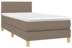 vidaXL Κρεβάτι Boxspring με Στρώμα & LED Taupe 90x200 εκ. Υφασμάτινο