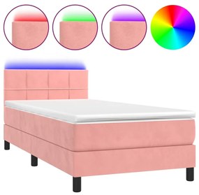 Κρεβάτι Boxspring με Στρώμα &amp; LED Ροζ 80 x 200 εκ. Βελούδινο - Ροζ