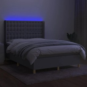 vidaXL Κρεβάτι Boxspring με Στρώμα &amp; LED Αν.Γκρι 140x190εκ. Υφασμάτινο