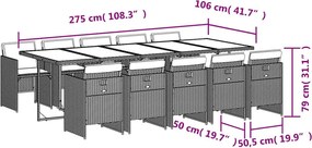 vidaXL Σετ Τραπεζαρίας Κήπου 11 Τεμαχίων Γκρι Συνθ. Ρατάν με Μαξιλάρια