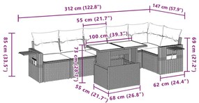 Σαλόνι Κήπου Σετ 7 τεμ. Μπεζ Συνθετικό Ρατάν με Μαξιλάρια - Μπεζ