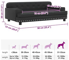 vidaXL Κρεβάτι Σκύλου Μαύρο 90 x 53 x 30 εκ. από Συνθετικό Δέρμα