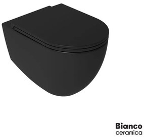 Bianco Ceramica Lenta Λεκάνη Κρεμαστή Rimless με κάλυμμα βακελίτη Slim soft close αποσπώμενο Black Matt