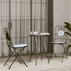 vidaXL Πτυσσόμενες Καρέκλες 2 τεμ. Μπλε και Λευκό Κεραμικό