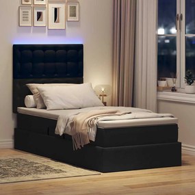 vidaXL LED Κρεβάτι αποθήκευσης με στρώμα Μαύρο 90 x 200 cm Ύφασμα