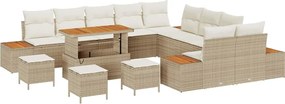 vidaXL Σετ Καναπέ Κήπου με μαξιλάρι 14 pcs Μπεζ Πολυ ράταν
