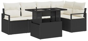 vidaXL 6 Τεμαχίων Σετ Κήπου με Μαξιλάρια Μαύρο Πολυ Ρατάν