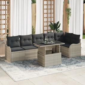 vidaXL Σετ Καναπέ Κήπου 7 Τεμαχίων με Μαξιλάρια Ανοιχτό Γκρι Πολυ Ρατάν