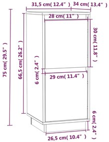 Ντουλάπι Γκρι 31,5 x 34 x 75 εκ. από Μασίφ Ξύλο Πεύκου - Γκρι