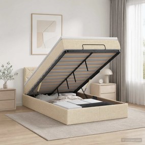 vidaXL Κρεβάτι Ottoman με Στρώμα και LED Κρεμ 120 x 190 cm Ύφασμα