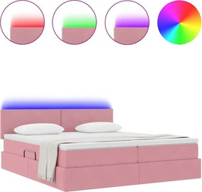 VidaXL LED Κρεβάτι αποθήκευσης με στρώμα Ροζ 200 x 200 cm Βελούδο