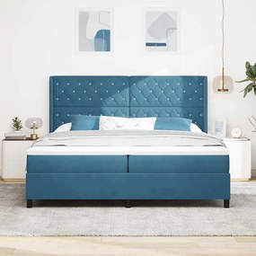vidaXL Κρεβάτι Box Spring LED με Στρώμα Μπλε 200 x 200 cm Βελούδο