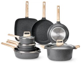 VEVOR 19 Piece Pots and Pans Set Granite Nonstick Kitchen Cookware Black