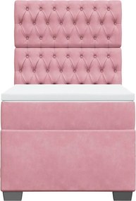 vidaXL Κρεβάτι Boxspring με Στρώμα Ροζ 90x190 εκ. Βελούδινο