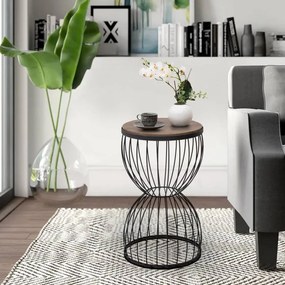 Τραπεζάκι βοηθητικό Pino Megapap μεταλλικό - Mdf χρώμα μαύρο - καρυδί 35x35x58εκ.