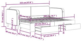 Καναπές Κρεβάτι Συρόμενος Κρεμ 80x200 εκ Υφασμάτινος &amp; Συρτάρια - Κρεμ