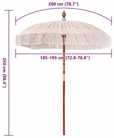 vidaXL Ομπρέλα ηλίου Άλλο Κρεμ x 250 εκ Βαμβάκι και συμπαγές ξύλο